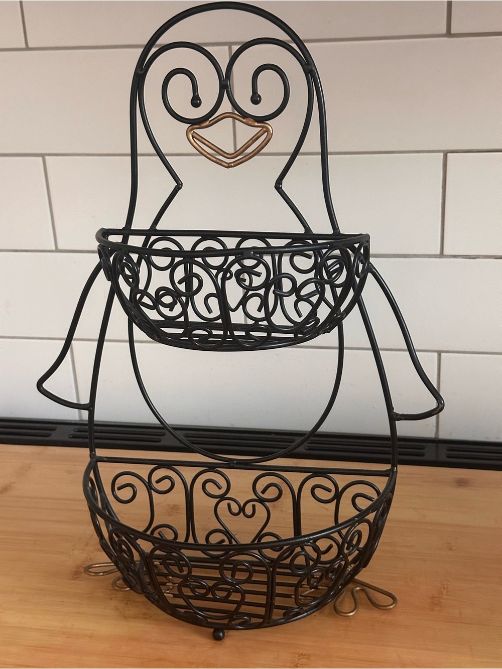 Penguin Black & Gold Two-Tier Fruit & Snack Basket